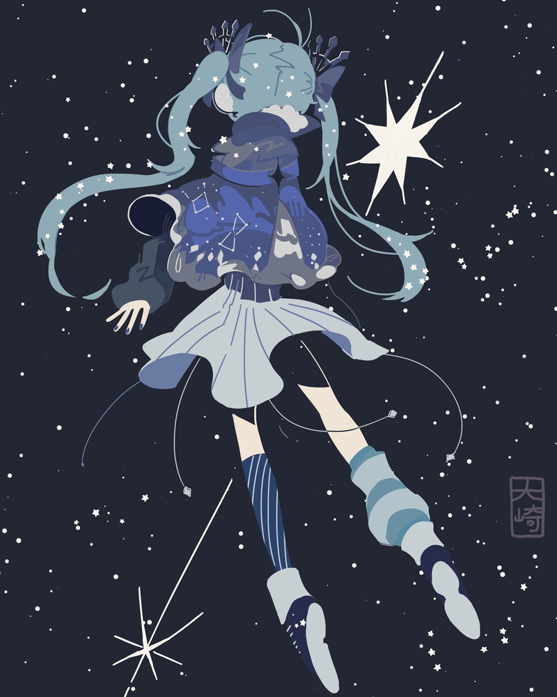 twintails, nature, music, detached sleeves, skirt, socks, Hatsune Miku, nightclub, party - social event, nightlife, scarf, Vocaloid, blue hair, long hair