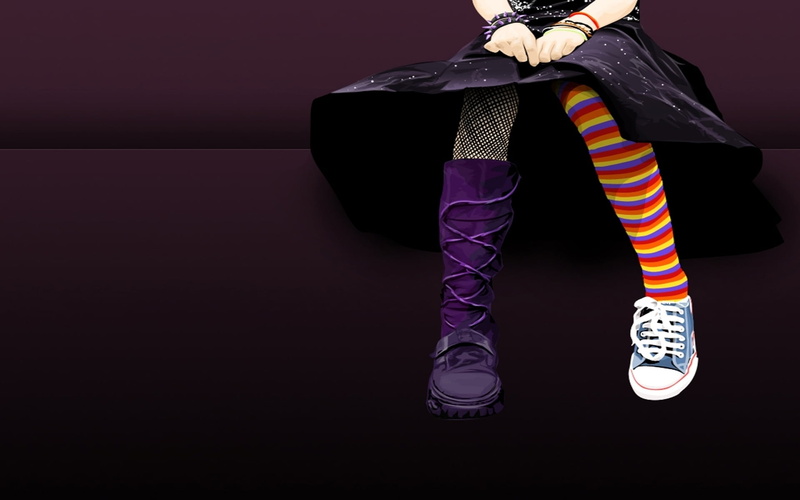 sock, 1080P, black background, one person, halloween, funny, low section, studio shot, body part, legs, standing, little, cute, human leg, purple, limb