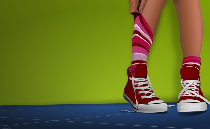 human foot, copy space, indoors, top, lifestyles, one person, shoe, body part, green color, human leg, red, standing, women, striped, Vector, sneakers