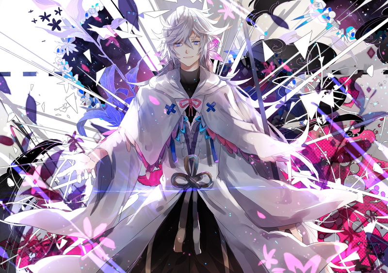 white hair, adult, clothing, Anime, shopping, cape, one person, 1080P, standing, fashion, real people, obscured face, retail, smiling, front view, lifestyles