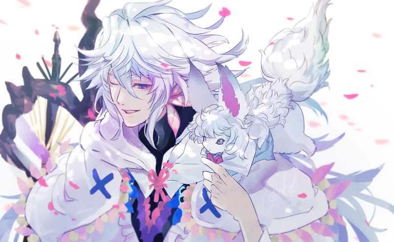 no people, art and craft, craft, multi colored, fou, flower, merlin, decoration, 2K, creativity, white background, white hair, cape, animal themes, fate grand order