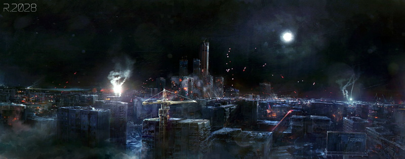 night, dark, original, sky, yu kun, 1080P, building, city, scenic, dualscreen