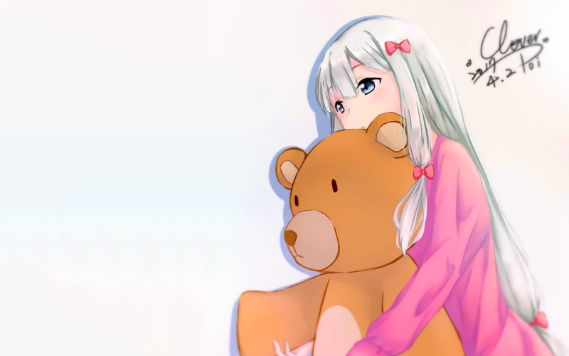 headshot, pink color, anime, leisure activity, teddy bears, toy, sky, human representation, Eromanga-sensei, 1080P, day, Izumi Sagiri, portrait, real people