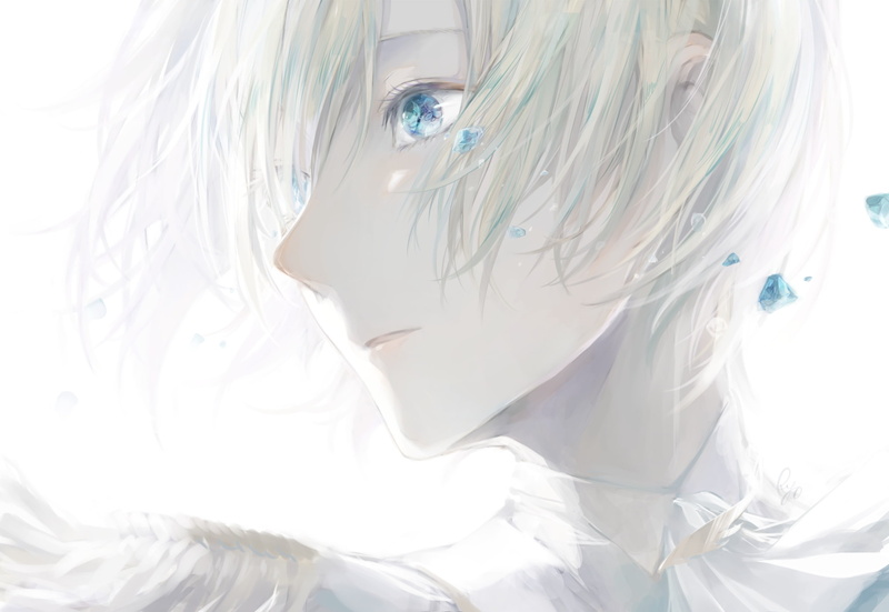 hair, sunlight, tenshouin eichi, human face, Anime, studio shot, frozen tears, 1080P, portrait, real people, blond hair, day, ensemble stars, young women