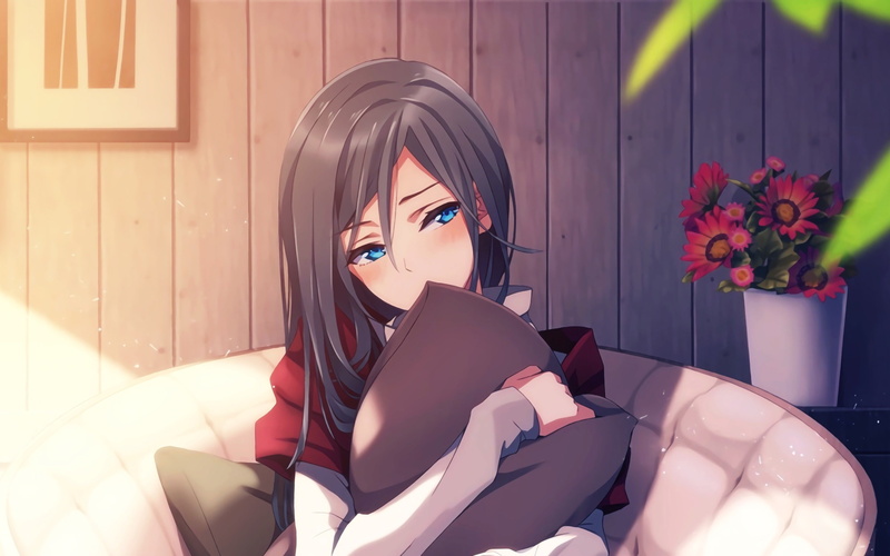 anime girls, flowers, anime, manga, 2K, long hair, Flyable Heart, blue eyes, Shirasagi Mayuri, brunette