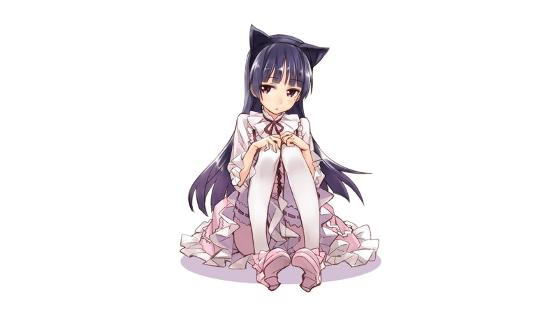 catgirl, ruri, matsuryun, thighhighs, purple, goth-loli, eyes, animal, hair, 720P, ears, stockings, dress, long, lolita, gokou, white, fashion