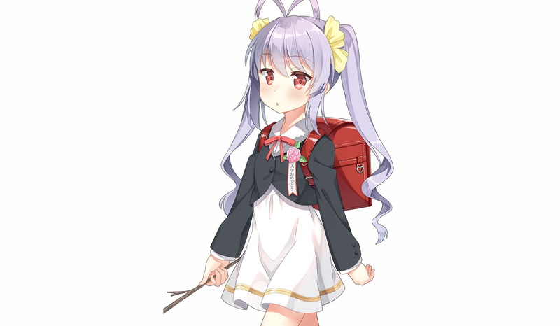 Anime, Renge Miyauchi, White Hair, Bag, Girl, Non Non Biyori, Long Hair, Red Eyes, 1080P, Twintails, Skirt