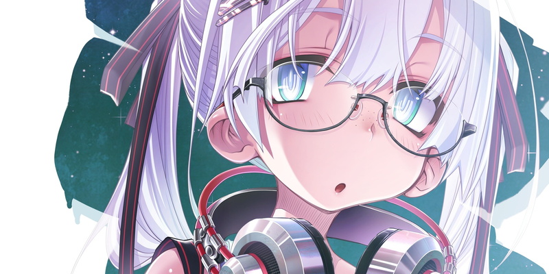 anime, headphones, twintails, glasses, white hair, original characters, anime girls, 1080P