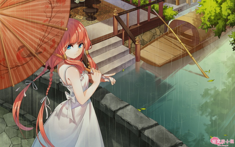 twintails, leisure activity, 1080P, swimming pool, long hair, lake, outdoors, blue eyes, adult, braids, anime girls, rain, high angle view, stairs, young adult