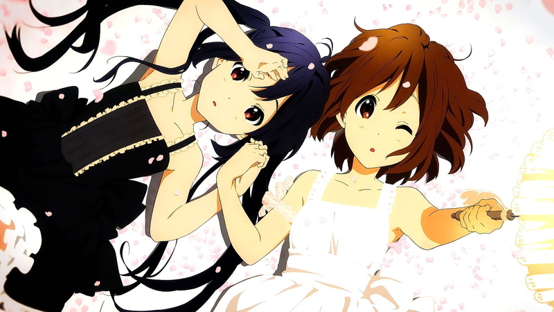 long hair, open mouth, brown eyes, brunette, anime girls, 1080P, short hair, looking away, Hirasawa Yui, Nakano Azusa, anime, K-ON!