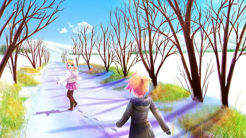 short hair, anime, 1080P, outdoors, anime girls, lifestyles, women, Vocaloid, three quarter length, two people, tree, grass, casual clothing, togetherness