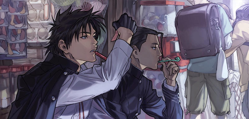 original, konachan, male, black, 253693, gray, 720P, shade, all, (artist), tagme, candy, com, gloves, short, suit, hair, waifu2x, food, uniform, eyes