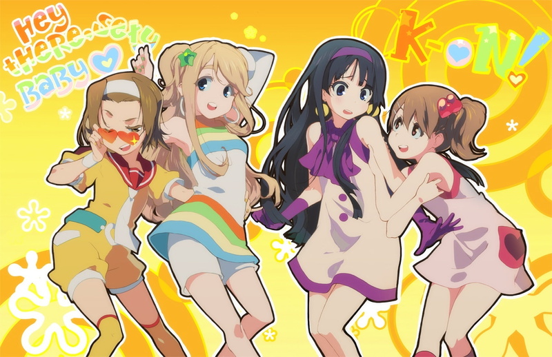 shorts, 720P, ponytail, 239999, blonde, headband, konachan, hair, black, eyes, brown, waifu2x, short, blue, com, kneehighs, juby, gloves, k-on!, dress