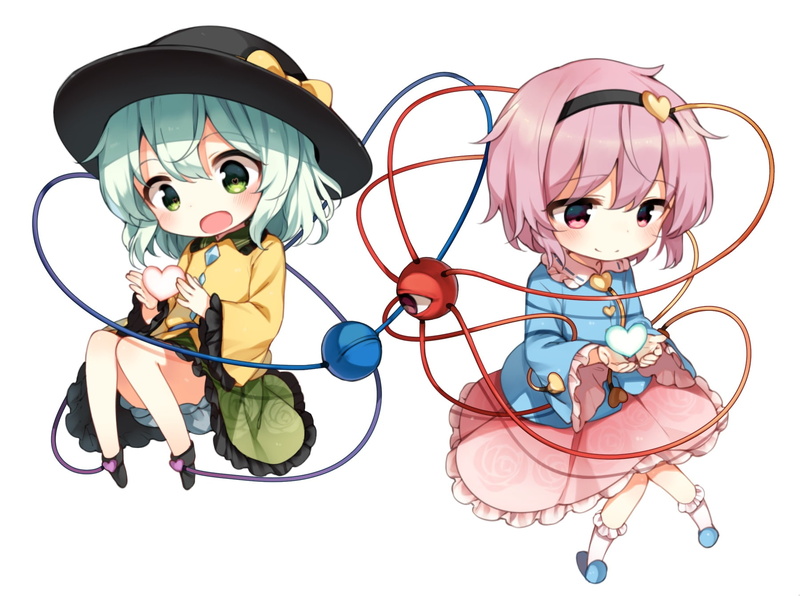 pink, bloomers, hat, com, 260700, blush, hair, white, bow, touhou, konachan, koishi, shinoba, 720P, 2girls, komeiji, skirt, short, waifu2x, eyes, headband