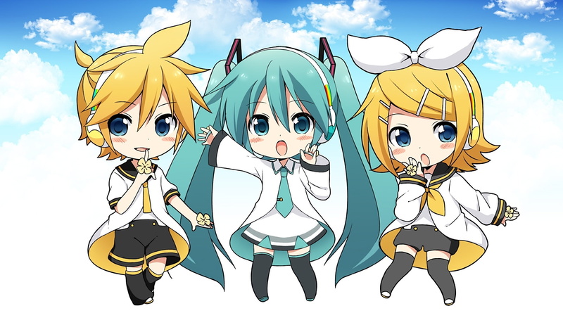 blush, short, dress, aqua, headphones, miku, waifu2x, clouds, com, long, eyes, vocaloid, 1080P, shorts, blonde, twintails, konachan, chibi, tie, male