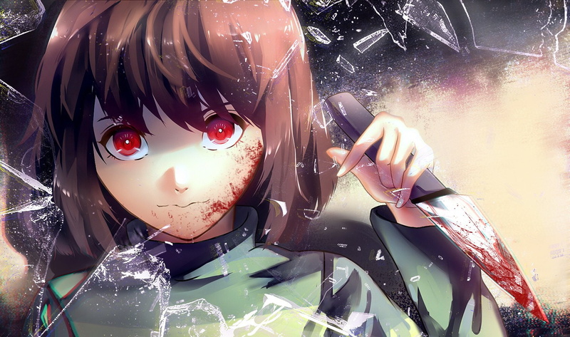 anime, character, Chara (Undertale), brown, knife, Undertale, Video Game, haired, holding, 720P, woman