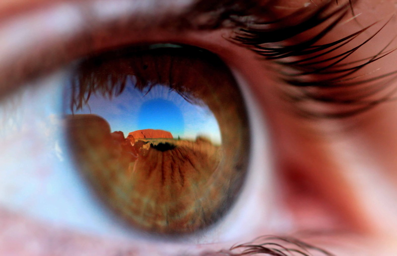 hazelnut, close-up, sensory perception, reflection, selective focus, human eye, Ayers Rock, eyelash, mid adult, beautiful woman, brown eyes, Australia