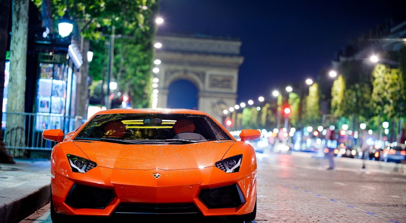 boulevard, focus on foreground, car, nightlife, arch, 1080P, night, taxi, illuminated, motor vehicle, architecture, transportation, Cars, travel destinations