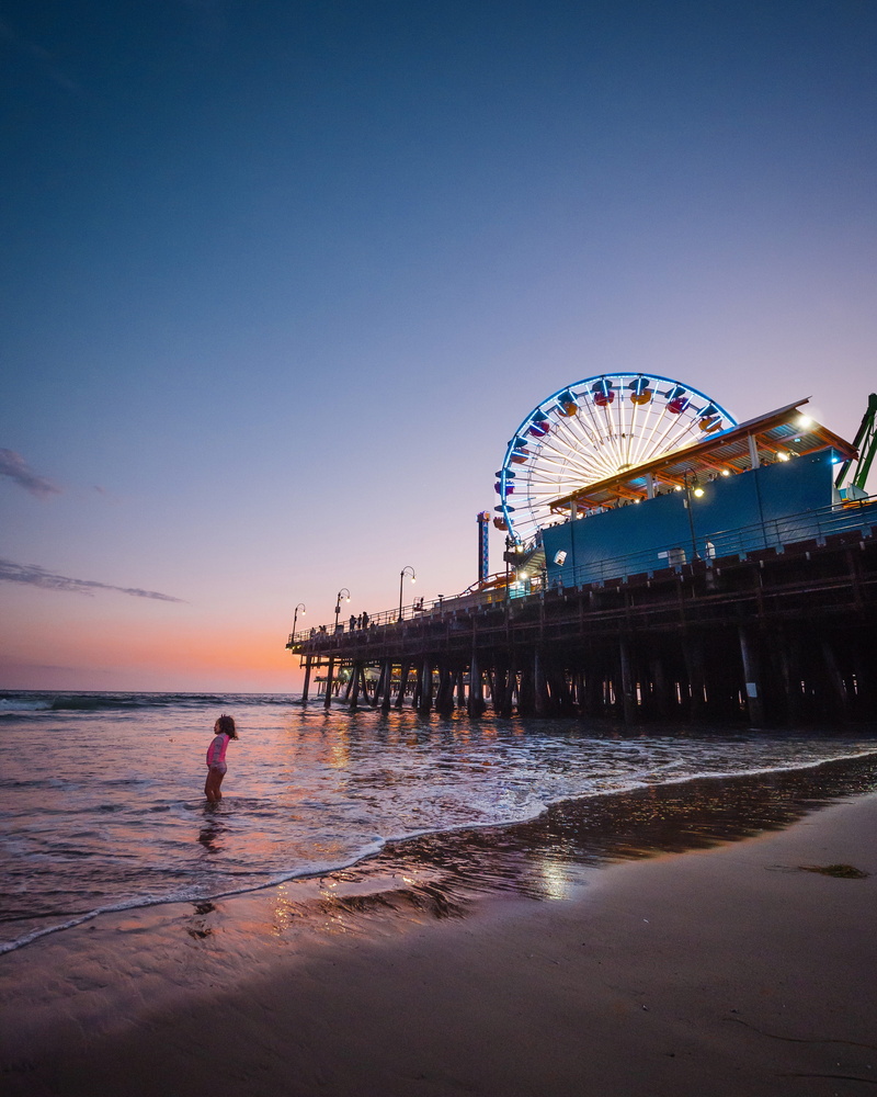 sea, dock, posed, sunset, ferris wheel, land, scenics - nature, ride, bridge, united states, arts culture and entertainment, leisure activity, nature, shore