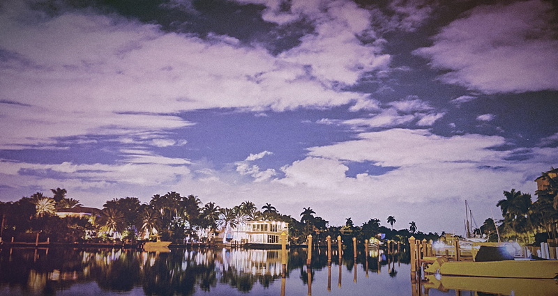 reflection, outdoors, city, fort, florida, white, concrete, 1770 e las olas blvd, building exterior, water at night, house, waterfront, cloud - sky, no people