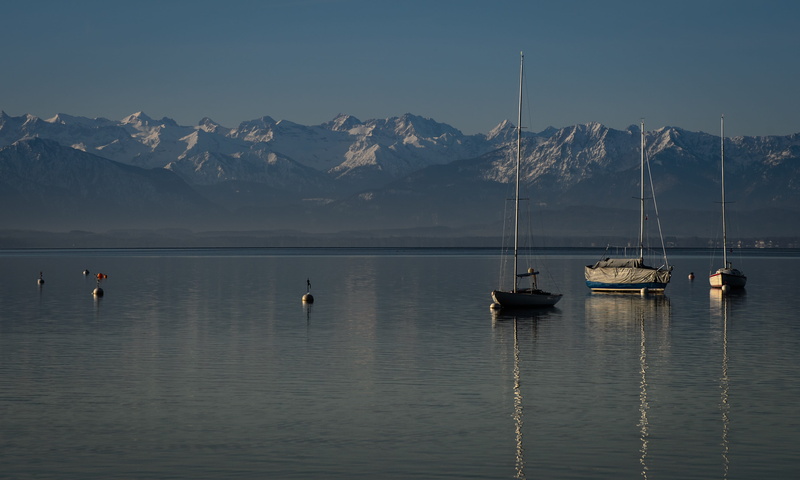 tranquil scene, germany, mode of transportation, reflection, yatch, mountain, sky, 2K, lake, transportation, scenics - nature, pöcking, no people, nature