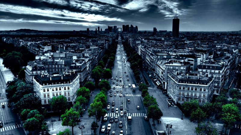 road, traffic, night, urban, street, Paris, cityscape, building, 1080P, car, place de létoile, France, architecture, city, trees