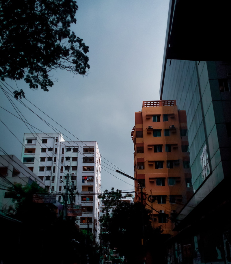 built structure, new eskaton road, building exterior, asphalt, urban, town, mirror, cable, white, tarmac, brown, window, metropolis, apartment, plant, residential district