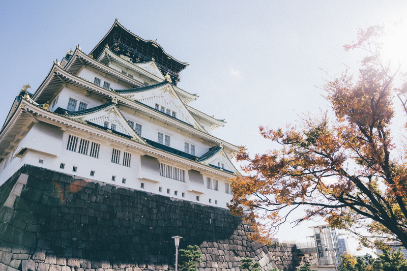 transportation, fall, housing, tree, building exterior, built structure, worship, concrete, osaka castle, nature, cruise ship, brown, residential district