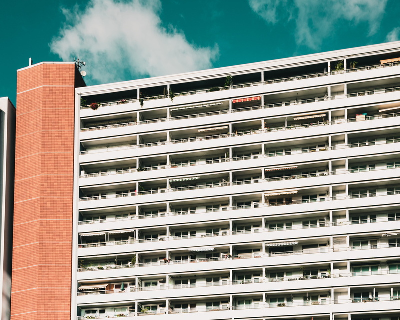 housing development, tree, arecaceae, apartment building, concrete, built structure, outdoors, high rise, white, office building exterior, repetition, palm tree