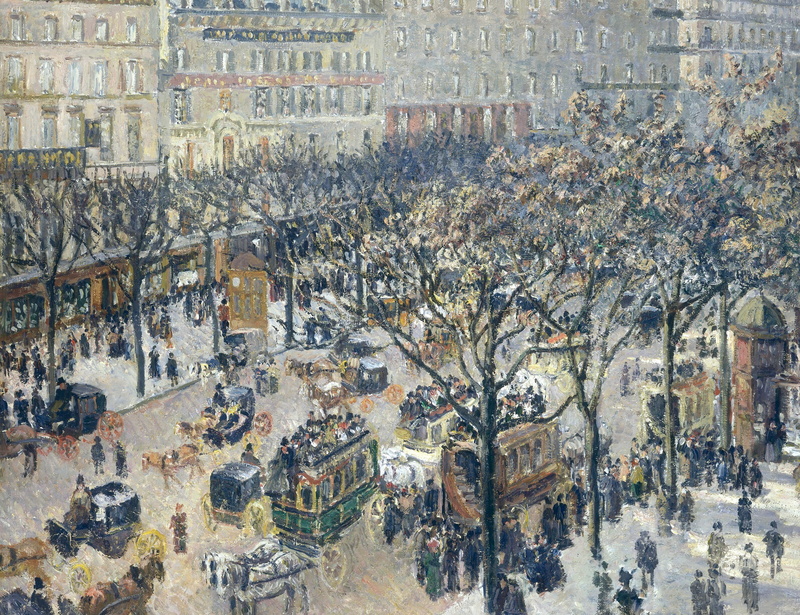 street, home, picture, The Boulevard Of The Italians. Morning. Sunlight, the urban landscape, Camille Pissarro, 2K