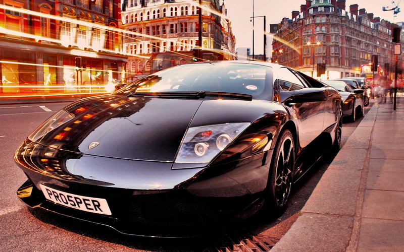 transportation, architecture, door, city, hatchback, mode of transportation, Lamborghini Murcielago, no people, black, 1080P, headlight, city life, land vehicle