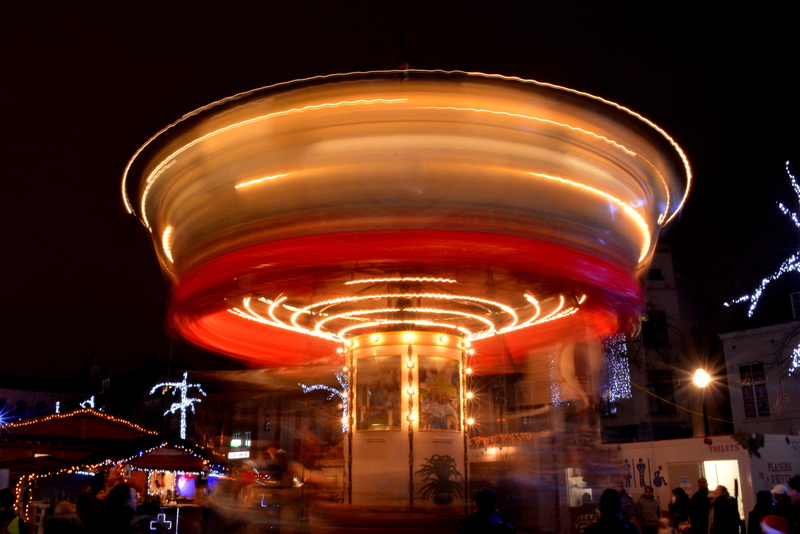 enjoyment, mill, long exposure, blurred motion, carousel, funfair, night, yellow, incidental people, leisure activity, slow shutter speed, speed, built structure
