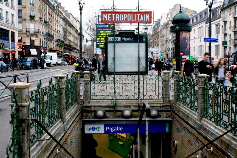 4K, non-western script, women, street, crowd, group of people, Pigalle, mode of transportation, building exterior, outdoors, communication, Metro, France