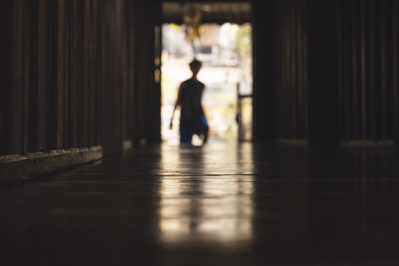 perspective, photography, sunlight, floor, silhouette, shadow, lifestyles, building, flooring, macro, person, built structure, hallway, arcade, lines, indoors