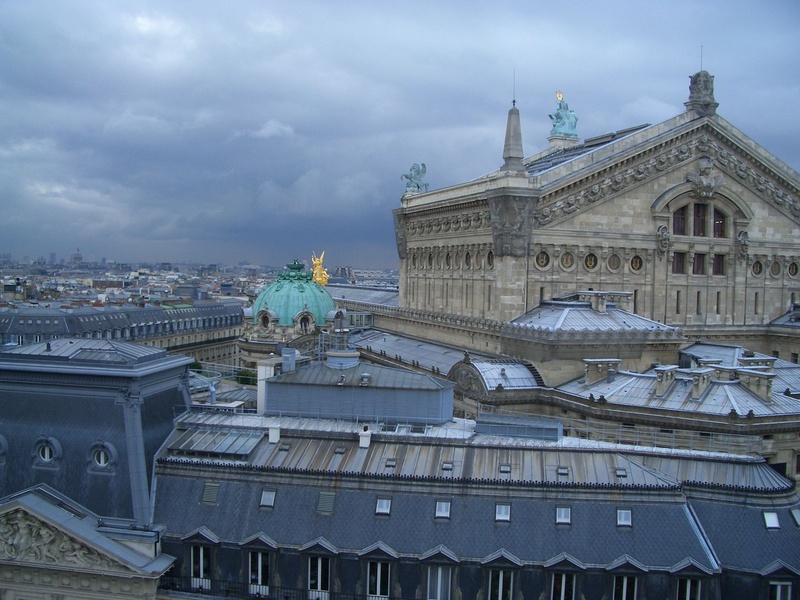 opera, distant, france, wide, building, the past, travel destinations, building exterior, avenue, boulevard, panoramic view over paris, cloud - sky, overview