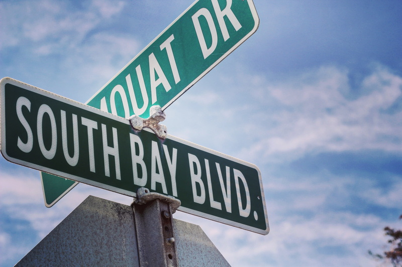 streetsign, united states, nature, communication, street, arrow symbol, southbayblvd, information, no people, information sign, street name sign, blvd