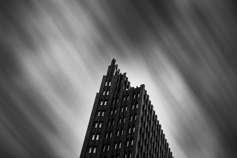 long exposure, office building exterior, nature, city, photo, built structure, office, architecture, low angle view, high, bw, outdoors, rise, berlin, travel destinations