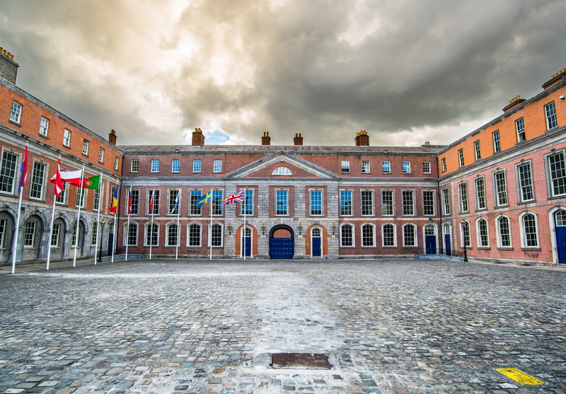 nature, castle, no people, famous, storm, flags, building, tourism, architecture, court, Castle, cloud - sky, landmark, palace, sunset, Travel, dublin