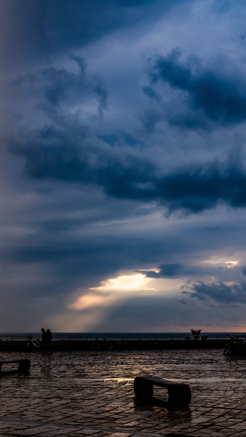 scenics - nature, cold, water, dusk, sky, tel aviv, ominous, land, sunlight, sunset, beach, 4K, beauty in nature, sea, tranquility, nature, cloud - sky