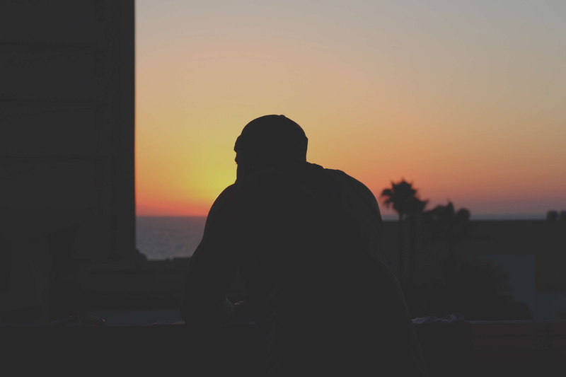 waist up, sunset, guy, outdoors, beauty in nature, people, standing, leisure activity, clear sky, real people, 4K, male, silhouette, orange color, two people