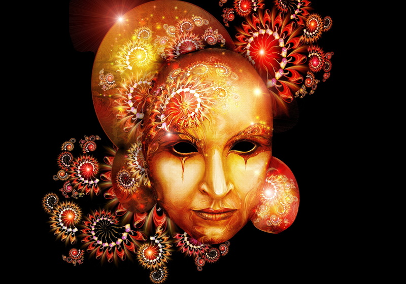 disguise, ornate, orange, mystery, black Color, human representation, mask, art and craft, mask - Disguise, 2K, looking at camera, venice - Italy, studio shot