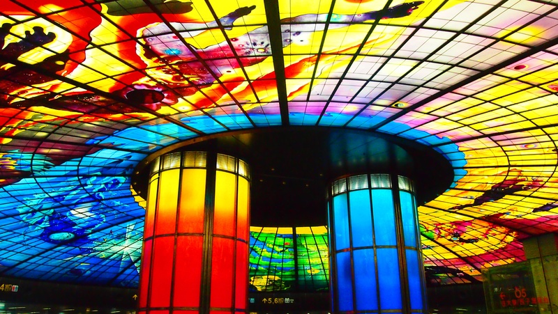 glass, multi colored, formosa station, kaohsiung, taiwan, 4K, dome of light, glass - Material, color, low angle view, italian artist, xinxing district