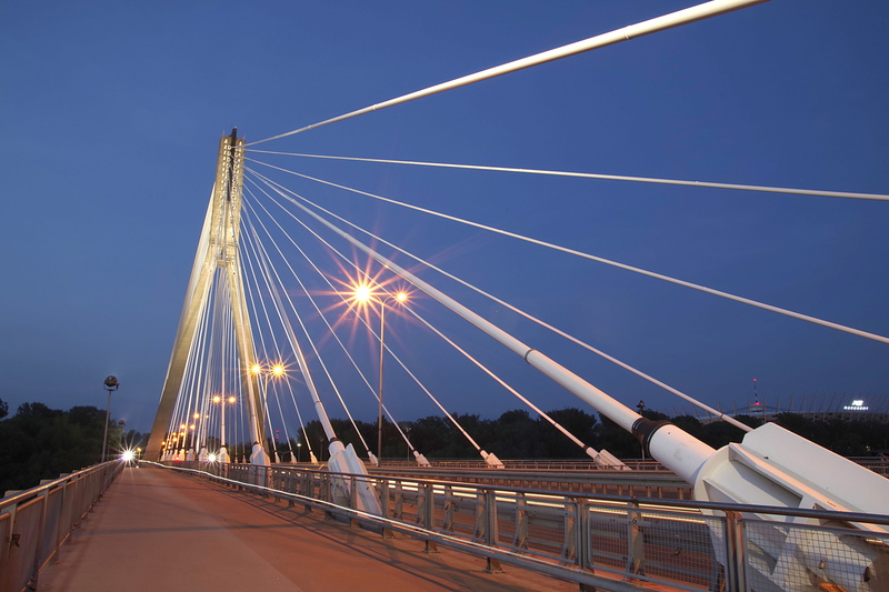 river, 5K, transportation, wisla, bridge, the design of the, pillar, monuments, swietokrzyski bridge, bridge - man made structure, night, suspension bridge