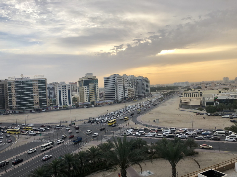 4K, sky, transportation, high angle view, street, no people, sunset, building, building exterior, way, dubai, intersection, 54 amman st - dubai - united arab emirates