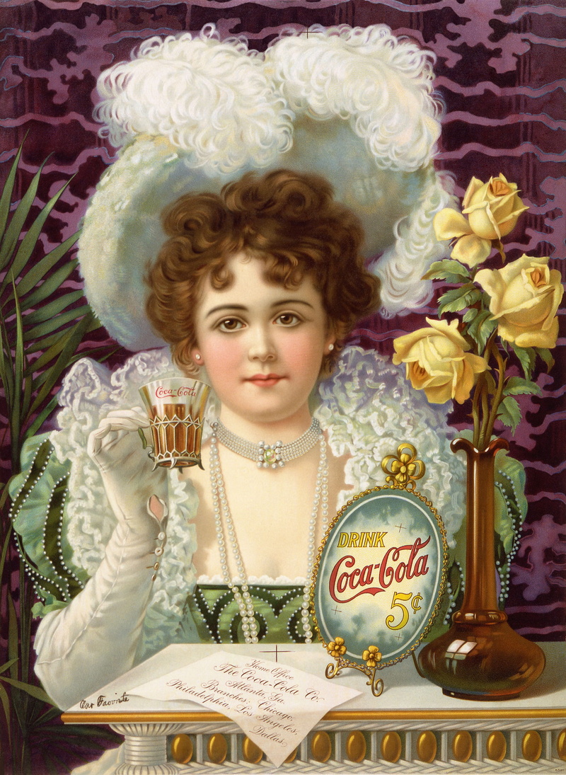 one person, hairstyle, cup, painting, 1890, women, coca, clothing, lifestyles, lipstick, woman, young women, floral pattern, looking at camera, front view