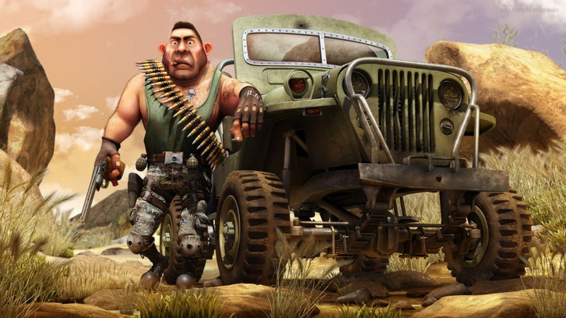 green, top, man, 1920x1080, truck, digital art, wrangler, stunned, near, tank, soldier, illustration, jeepney, 1080P