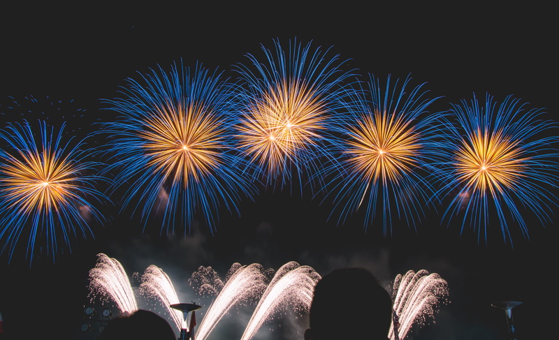 low angle view, festival, person, long exposure, light show, firework, nightscape, nature, 2K, golden hour, display, firework - man made object, event