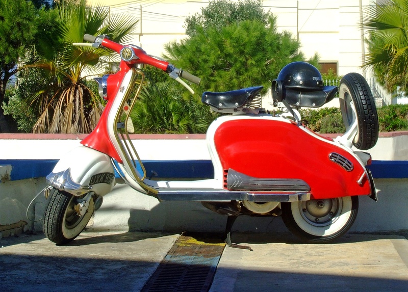 1080P, speed, no people, retro, shadow, transportation, mode of transportation, road, ride, riding, nature, lambretta, city, land vehicle, red, old, crash helmet