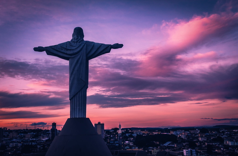 Sunrise, belief, travel destinations, angel, Mirante, jesus, human representation, open arms, Statue, building, sculpture, architecture, nature, art and craft