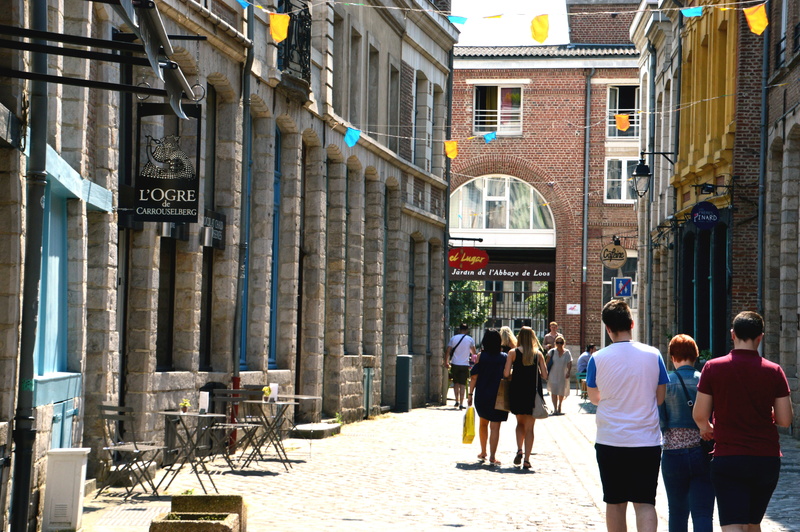 pedestrian street, north, outdoors, district of vieux-lille, rear view, day, people, crowd, street pétérinck, city, shopping street, walking, old lille
